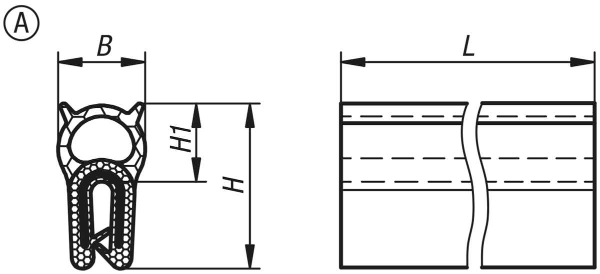 Kantenschutzdichtprofile mit integriertem Stahldrahtkern, Form A
