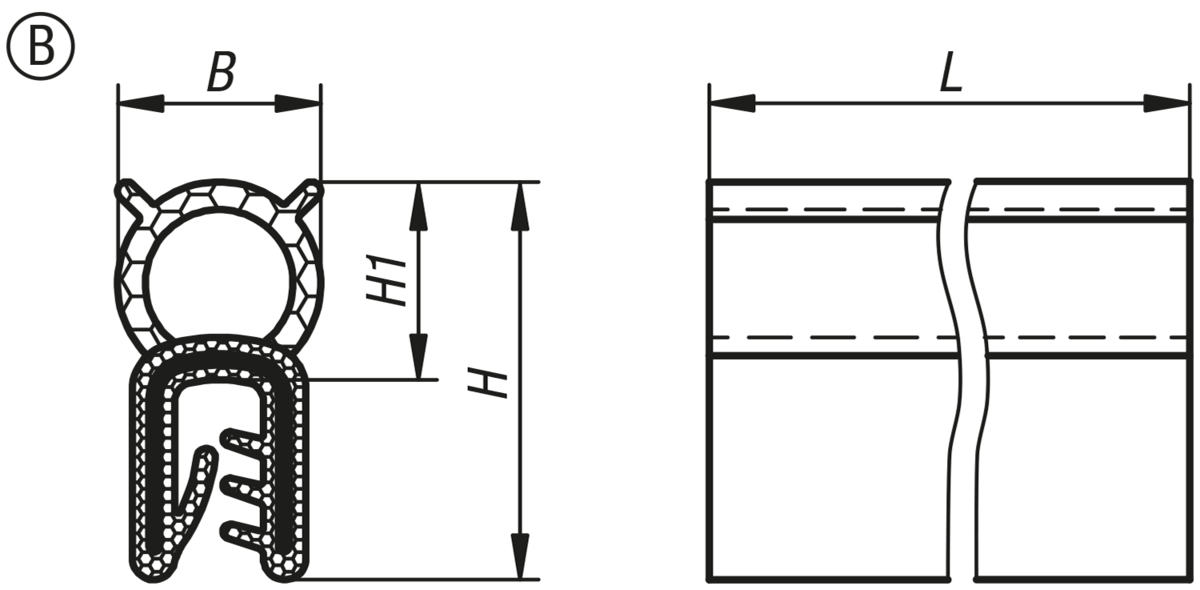 Kantenschutzdichtprofile mit integriertem Stahldrahtkern, Form B