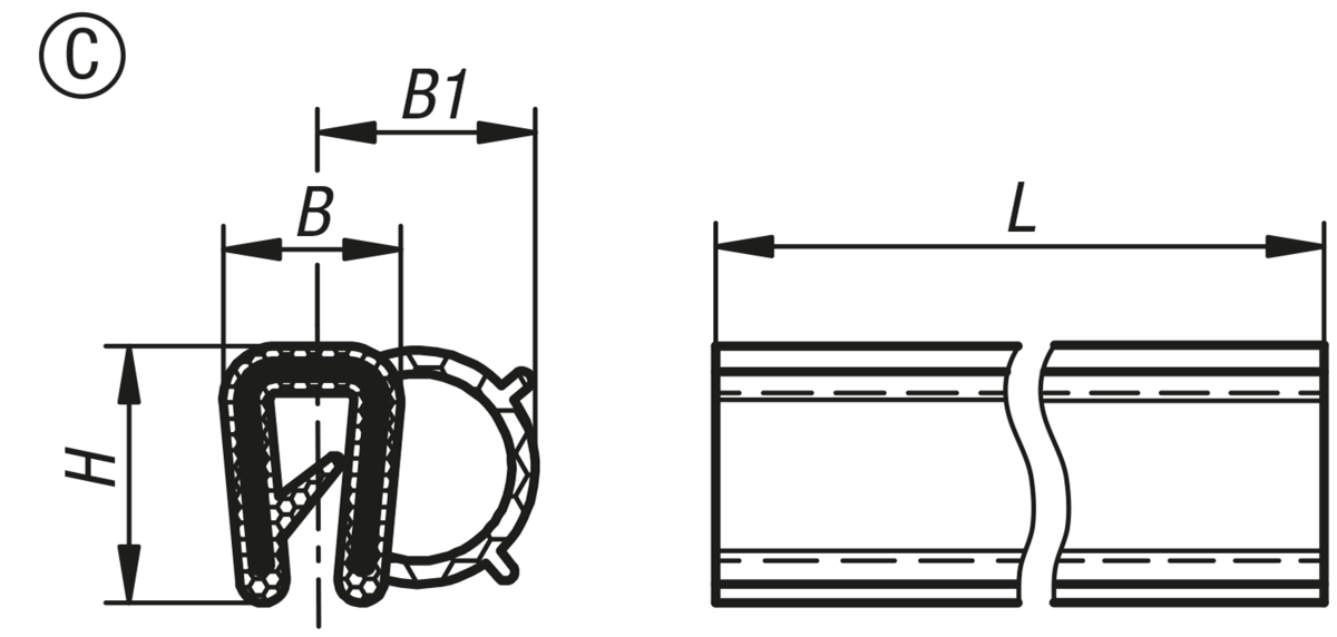 Kantenschutzdichtprofile mit integriertem Stahldrahtkern, Form C