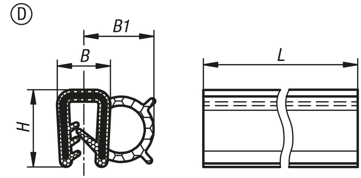 Kantenschutzdichtprofile mit integriertem Stahldrahtkern, Form D
