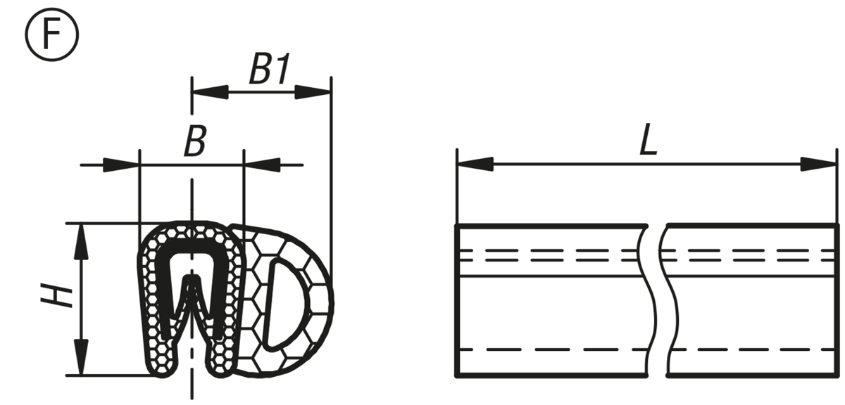 Kantenschutzdichtprofile mit integriertem Stahldrahtkern, Form F