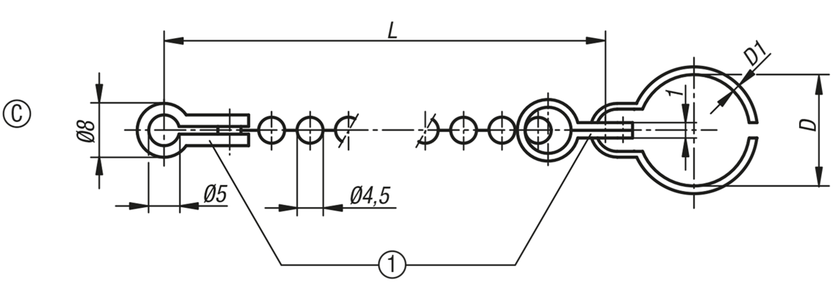 Kugelketten Form C, mit Ringklammer